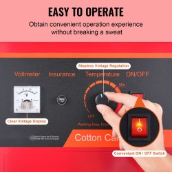 Sähkökäyttöinen hattarakone 1000W elintarvikelaatuluokan ruostumaton teräskulho 6 hattaraa minuutissa punainen