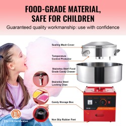 Sähkökäyttöinen hattarakone 1000W elintarvikelaatuluokan ruostumaton teräskulho 6 hattaraa minuutissa punainen