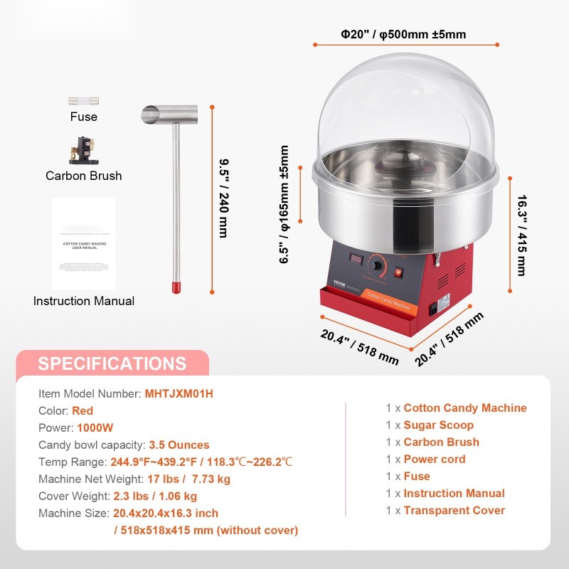Sähköinen hattarakone tuhannen watin ruostumaton teräskulho suojakupulla kuusi annosta minuutissa punainen