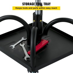 Rullaava verstaustuoli teräsrunko 135 kg kantavuus säädettävä 40–52 cm terästarjotin