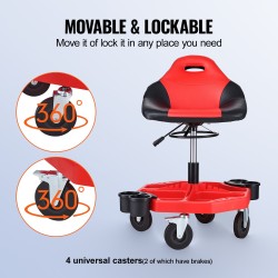 Rullaava korjaamotuoli teräsrunko pehmustettu istuin säilytyslokerolla säädettävä korkeus 685–805 mm