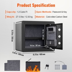 Kassakaappi kylmävalssatusta hiiliteräksestä 33,9 l digitaalinen numerolukko 2 mekaanista avainta palonkestävä pussi