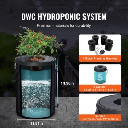 Syvänveden vesiviljelyjärjestelmä PP-muovi 4 ämpäriä 20 l ilmapumpulla