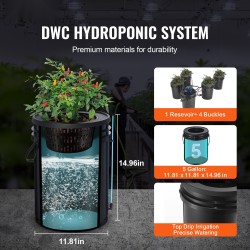 Kierrättävä syvävesiviljelyjärjestelmä 4 ämpäriä 20 l PP-muovi 8 tuuman istutuskorit