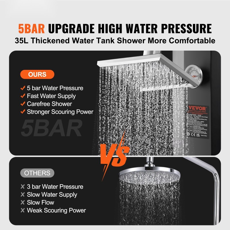 Ulkosuihku aurinkolämmityksellä 35 l säiliöllä suihkupäällä jalkahanalla