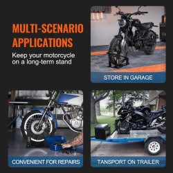 Irrotettava moottoripyörän etupyöräkiila teräs säädettävä renkaan leveys 76–203 mm vanne 15–21 tuumaa