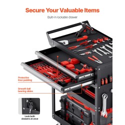 Työkaluvaunu viisi tasoa pyörillä 181 kiloa kantavuus kaksi lukittavaa laatikkoa reikälevy musta