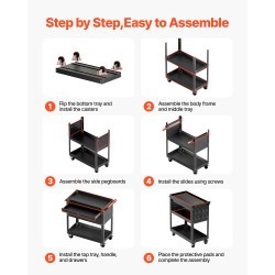 Työkaluvaunu 4-tasoinen 160 kg kantavuus 3 hyllyä lukittava laatikko pyörillä