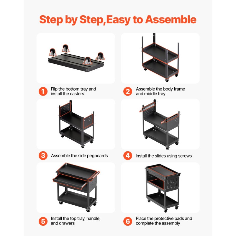 Työkaluvaunu 4-tasoinen 160 kg kantavuus 3 hyllyä lukittava laatikko pyörillä