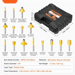 Jyrsinteräsarja 15 kpl kovametalliterää 6,35 mm varsi muovikotelo puutöihin