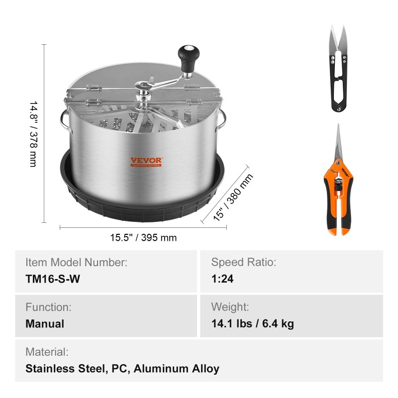 Manuaalinen lehtitrimmeri 16 tuumaa ruostumaton teräs läpinäkyvällä kannella käsisaksilla nuppujen ja kukkien