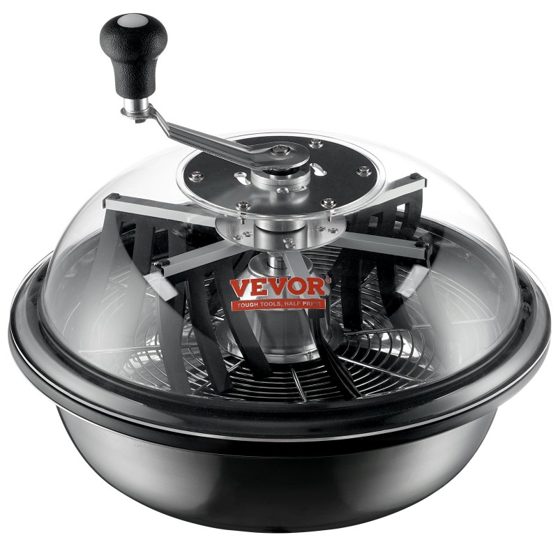 Manuaalinen lehtikulholeikkuri 430x430x380 mm 3 ruostumatonta terää taitettava kuivauspussi läpinäkyvä kupu