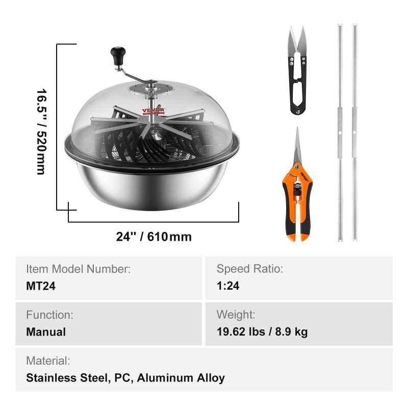 Manuaalinen kulhotrimmeri 24 tuumaa ruostumattomat terät lehtien ja nuppujen viimeistelyyn