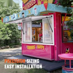 Myyntiluukku alumiiniseoksinen 943x943 mm neljä liukuikkunaa markiisiovi ruokarekkoihin