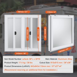 Myyntiluukku alumiiniseoksinen 943x943 mm neljä liukuikkunaa markiisiovi ruokarekkoihin