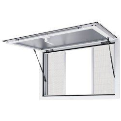 Myyntiluukku ruoka-autoon alumiiniseos 915x610 mm 2 liukuikkunaa markiisiovi ruostumaton teräsverkko