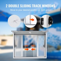 Myyntiluukku ruokavaunuun alumiiniseosrunko asennuskoko 1220x915 mm 4 liukuikkunaa ruostumaton teräsverkko