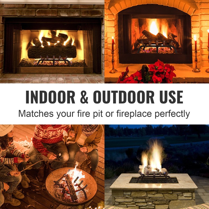 Polttopuuteline jauhemaalatusta teräksestä 19 mm tangoilla 6 jalkaa musta sisä- ja ulkotakkoihin