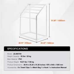 Allaspyyheteline 5 poikkipuuta PVC-muovi valkoinen trapetsimainen vapaasti seisova ulko- ja sisäkäyttöön