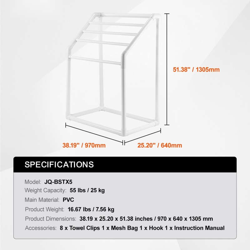 Allaspyyheteline 5 poikkipuuta PVC-muovi valkoinen trapetsimainen vapaasti seisova ulko- ja sisäkäyttöön