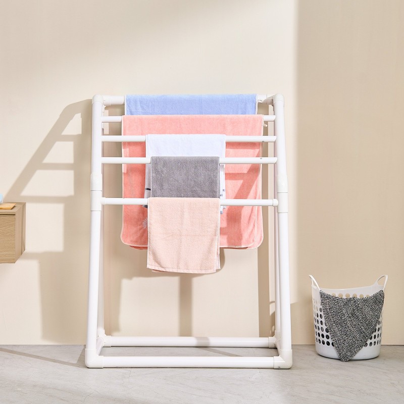 Allaspyyheteline 5 poikkipuuta PVC-muovi valkoinen trapetsimainen vapaasti seisova ulko- ja sisäkäyttöön