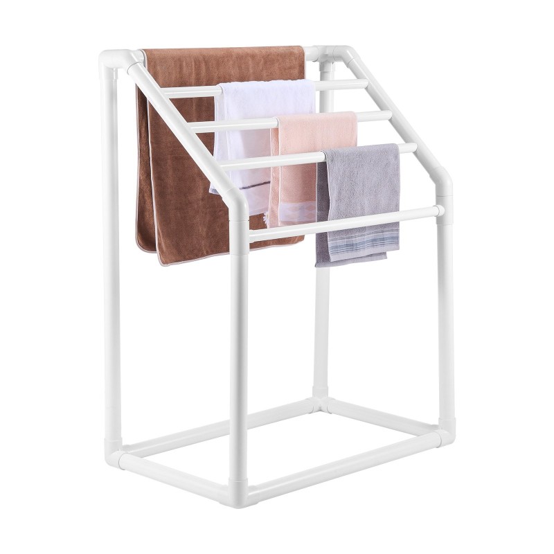 Allaspyyheteline 5 poikkipuuta PVC-muovi valkoinen trapetsimainen vapaasti seisova ulko- ja sisäkäyttöön