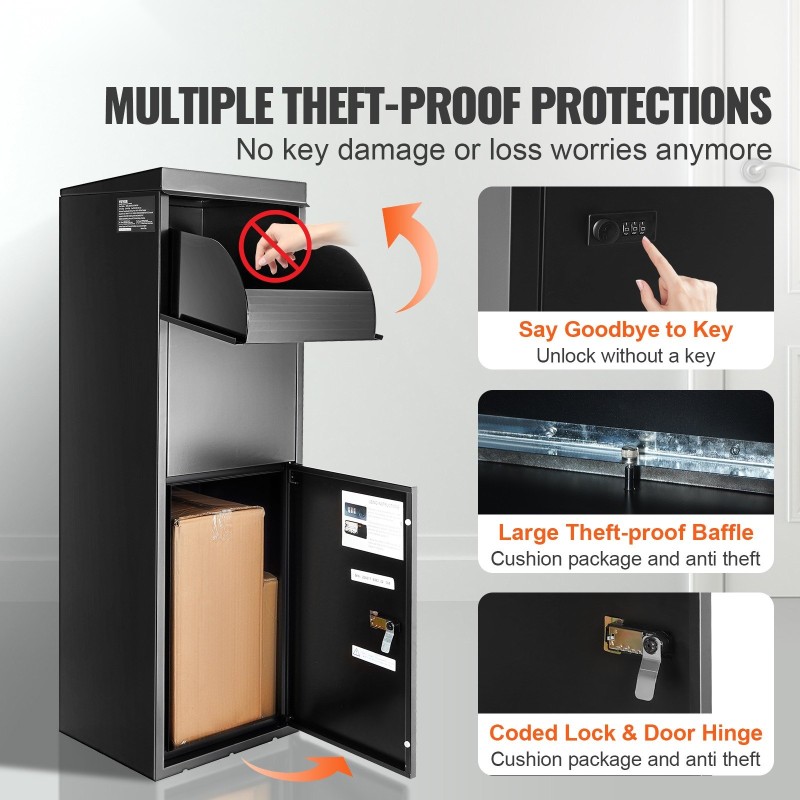 Ulkopakettilaatikko 0,8 mm sinkitty teräs 35,5x29,5x105,5 cm koodilukolla IPX3