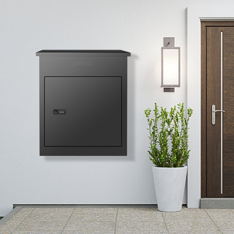 Pakettilaatikko ulkokäyttöön tilava sinkitystä teräksestä koodilukolla musta