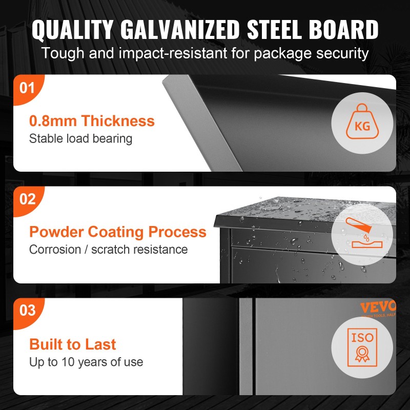 Lukittava ulkopostilaatikko 0,8 mm sinkitty teräs koko 39×27×52 cm musta