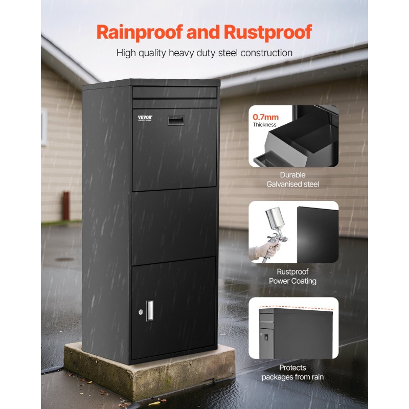 Pakettipostilaatikko galvanoidusta teräksestä ulkokäyttöön säänkestävä musta numeroyhdistelmälukolla suuri kapasiteetti