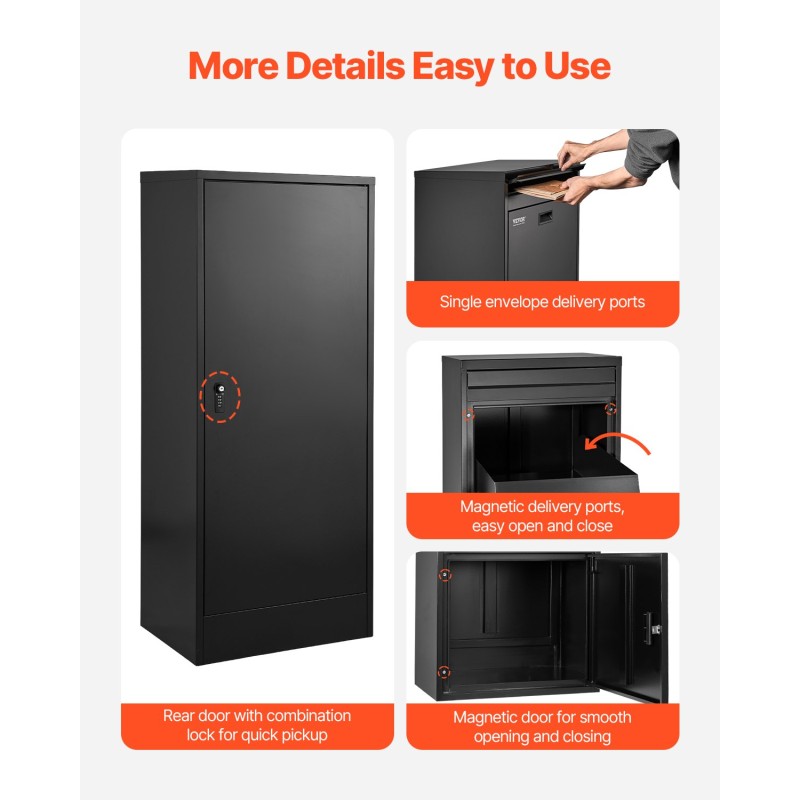 Pakettipostilaatikko galvanoidusta teräksestä ulkokäyttöön säänkestävä musta numeroyhdistelmälukolla suuri kapasiteetti