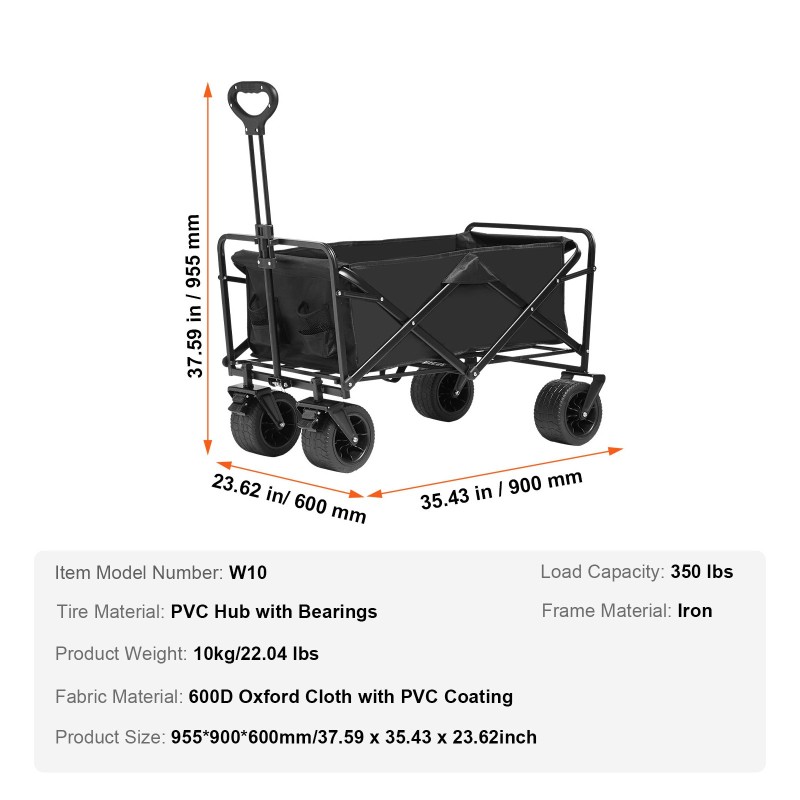 Taittuva rautarunkoinen kärry kestävä 600D kangas 350 paunaa kaikkiin maastoihin