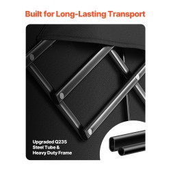 Taitettava kärry teräsrunko 300L tilavuus 204 kg kantavuus jatkettu perälauta maastopyörillä