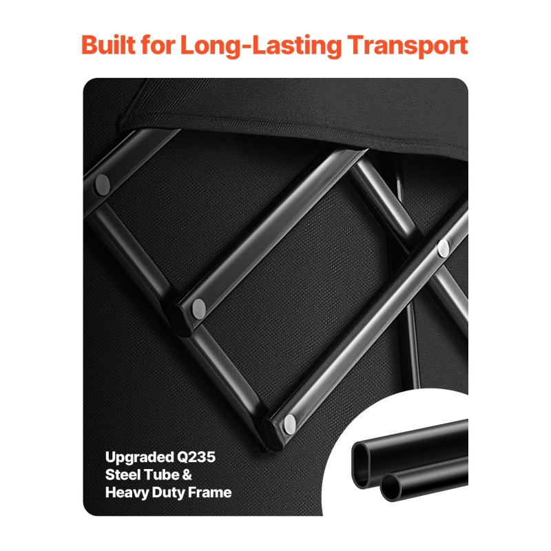 Taitettava kärry teräsrunko 300L tilavuus 204 kg kantavuus jatkettu perälauta maastopyörillä