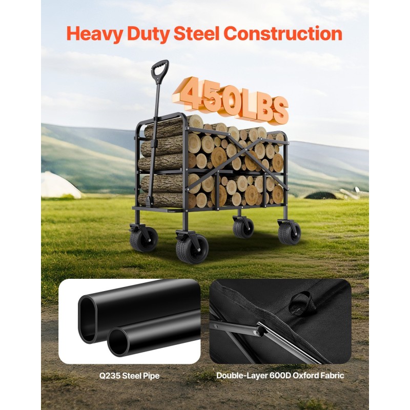 Kokoontaitettava kaksitasoinen kärry teräsrunko Oxford-kangas 400 l 204 kg