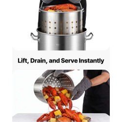 Ruostumattomasta teräksestä valmistettu kattila 39,7 litraa yksikerrospohjalla kori kannella ja kahvoilla