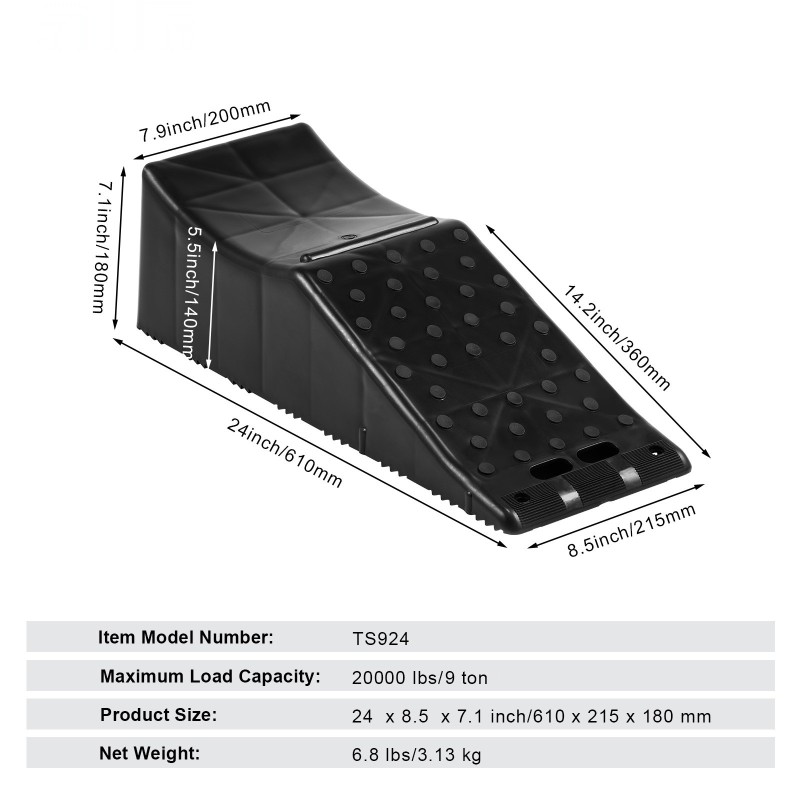 Huoltoramppi PP-muovi 9071,8 kg kantavuus 14 cm nostokorkeus kaksipyöräisille akseleille
