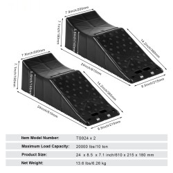 Tandem-pyöräramppi PP-muovi 10 t kuormankesto 140 mm nostokorkeus 2 kpl