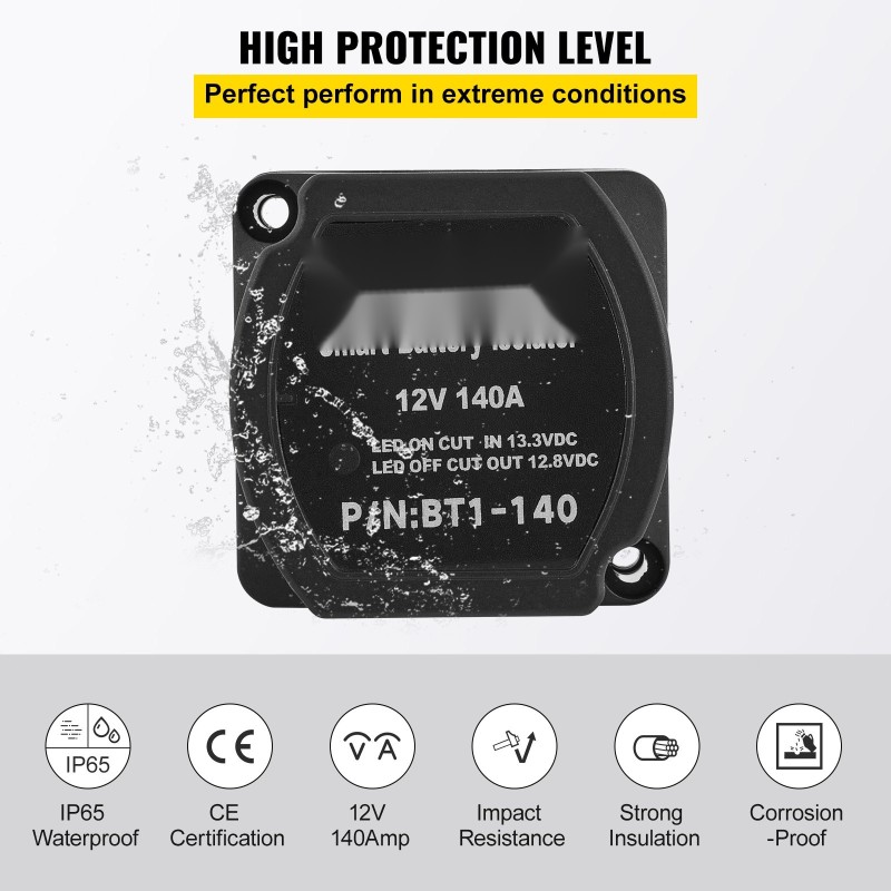 Akkujen erotusrelesarja 12V 140A 2 m kaapelit IP65 automaattinen VSR