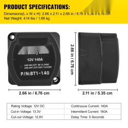12 voltin 140 ampeerin automaattinen kaksoisakkuerotin relepaketti viiden metrin kaapeleilla