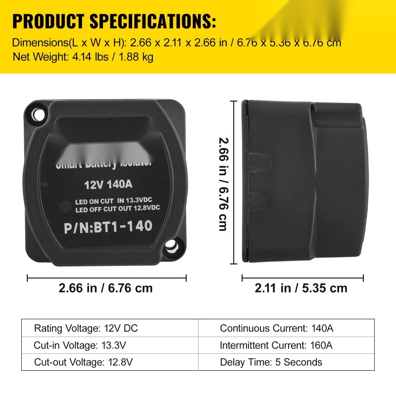 Jakorelepakkaus 12V 140A automaattinen kahdelle akulle 6 metrin kaapelit IP65