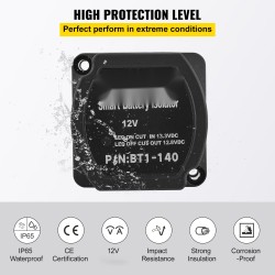 Kaksoisakun erotinsarja 12V 140A jänniteohjattu rele 4 m kaapelit IP65 suojaus