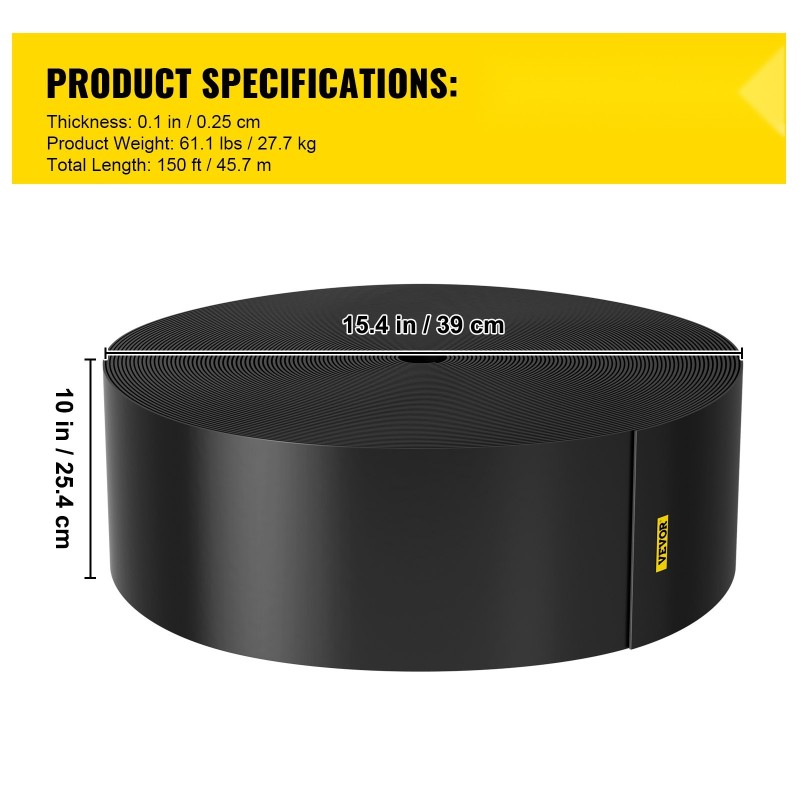 Puutarhan reunalista kierrätetystä HDPE-muovista 45,7 m 25,4 cm taipuisa musta