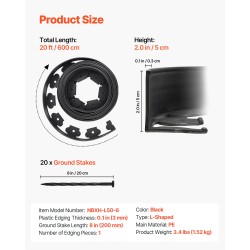 Muovinen reunalista PE-muovi 600 cm pitkä 5 cm korkea 120 maapiikkiä musta