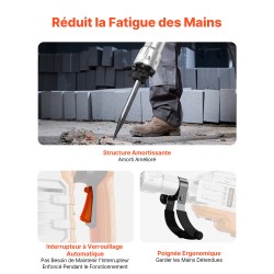 Sähköinen piikkausvasara 3500W 60J 360 asteen kääntyvä etukahva 2 talttaa ja käsineet