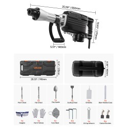 Sähköinen piikkausvasara 2800 wattia 1200 iskua minuutissa 45 joulea 3 meisseliä kantolaukku