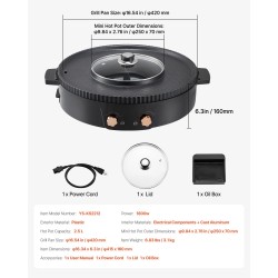 Sähköinen grilli ja kuumapata 2,5 l 1800 W erillisillä säätimillä 2–8 hengelle