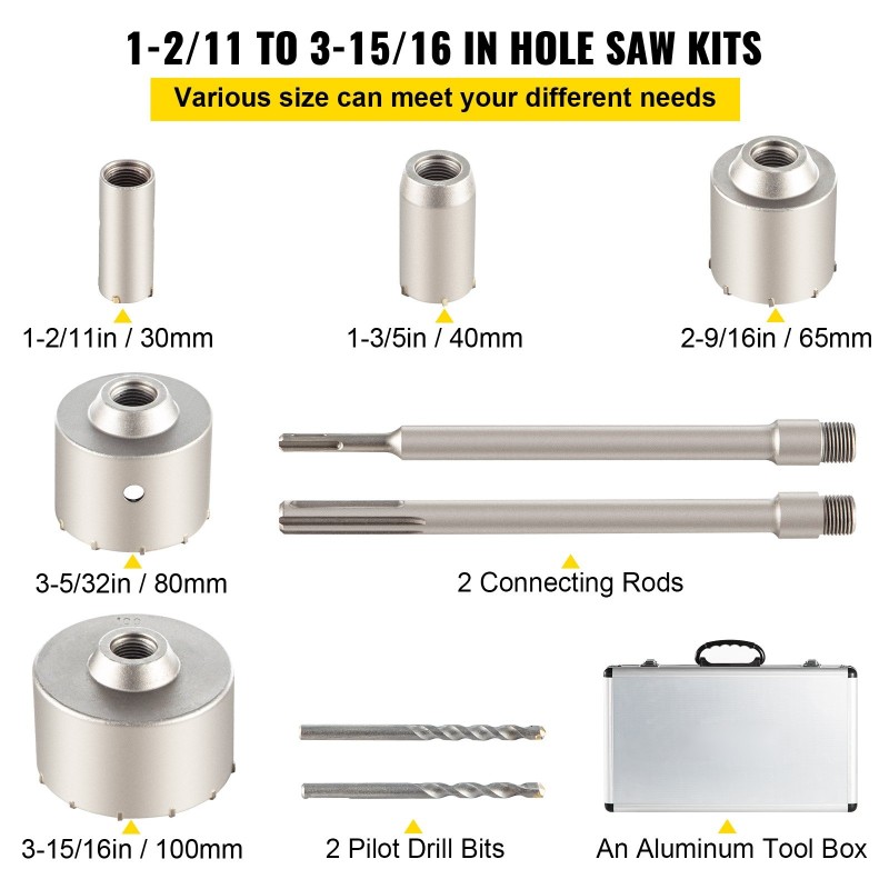 Reikäsahasarja hiiliteräs 30–100 mm 5 kpl seinille SDS Plus ja SDS Max