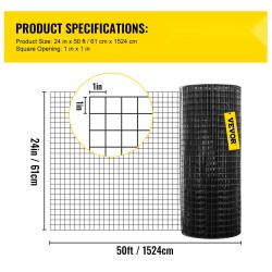 Hitsattu verkkorulla sinkitty teräs musta vinyylipinnoite 61 x 1524 cm 1x1