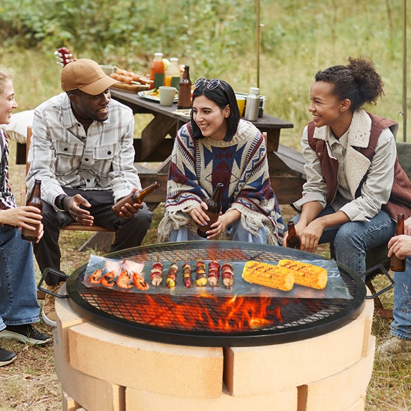Pyöreä grilliritilä Q235-teräs 76 cm kahvoilla 20 kg kantavuus ulkokäyttöön